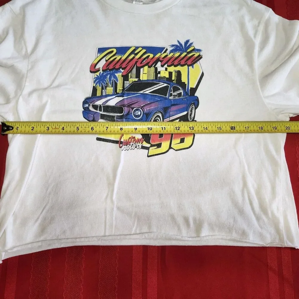 VTG California 96 Custom Motors Tee White Cropped 90's Y2K Large - Picture 6 of 8